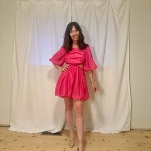 A New Day Pink Flutter Sleeve Cowl Neck Sundress